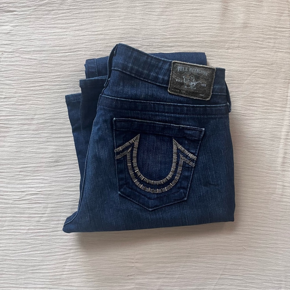 beaded tori true religion wide leg jeans
